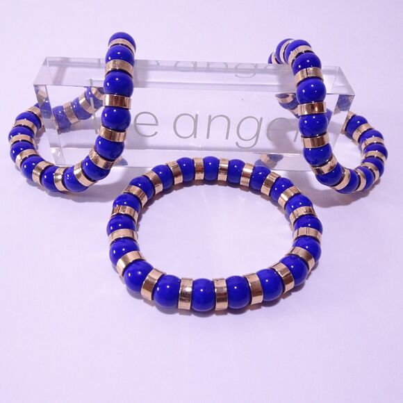 Neiman Marcus Lee Angel Blue Glass Gold Three Layer Bracelet NWT 220 - Picture 4 of 7